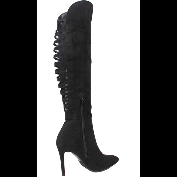 Black strappy back cage cutout knee high boot - Picture 6 of 8